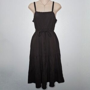Faded Glory Womens Dark Brown Cotton Tiered Dress Tie Detail